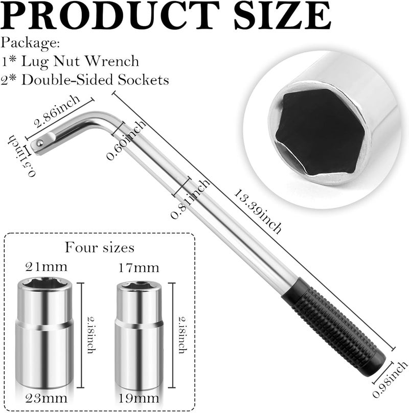 Stacool Extendable Lug Wrench with Double-Sided Sockets of 17mm/19mm and 21mm/23mm, Universal Wrench for Most Vehicle Lug Nuts - Image 2